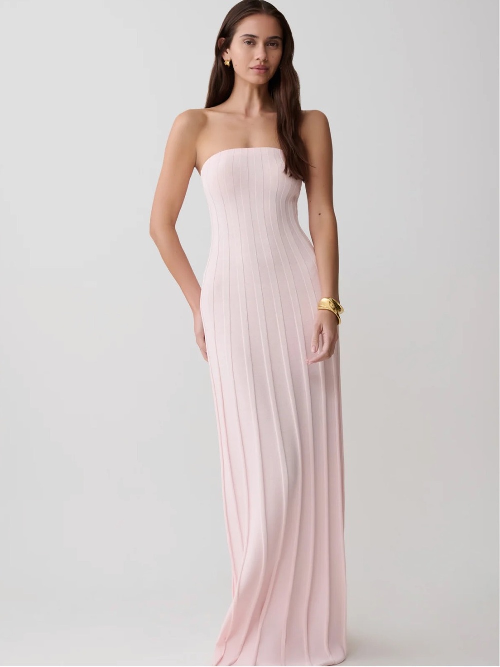 Pia Ribbed Strapless Maxi Dress - Pink